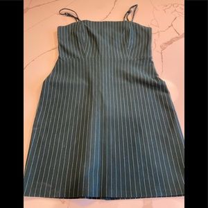 Green with white/cream pinstripe spaghetti strap mini dress